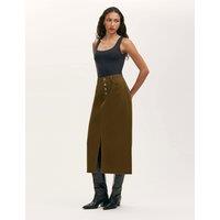 Finery London Pure Cotton Canvas Midi A-Line Skirt Khaki