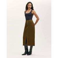 Finery London Pure Cotton Canvas Midi A-Line Skirt Khaki