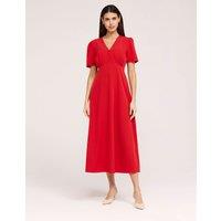 Finery London Crepe V-Neck Midi Tea Dress Red
