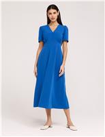 Finery London Crepe V-Neck Midi Tea Dress Red