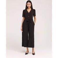 Finery London Crepe Tie Waist Short Sleeve Wide Leg Jumpsuit Black
