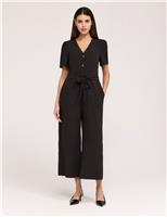 Crepe Tie Waist Short Sleeve Wide Leg Jumpsuit