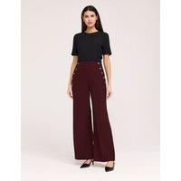 Finery London Twill Wide Leg Trousers Burgundy