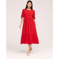 Finery London Crepe Tie Detail Tiered Midi Dress Red