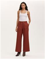 Finery London Pure Cotton Canvas Wide Leg Trousers Khaki