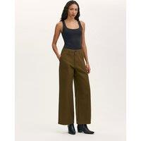 Finery London Pure Cotton Canvas Wide Leg Trousers Khaki