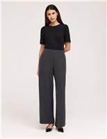 Finery London Twill Elasticated Waist Wide Leg Trousers Black