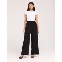 Finery London Twill Elasticated Waist Wide Leg Trousers Black