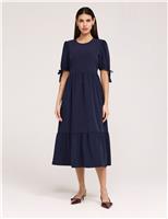Finery London Crepe Tie Detail Tiered Midi Dress Cobalt