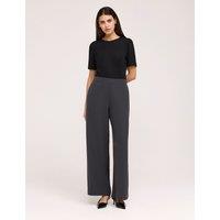 Finery London Twill Elasticated Waist Wide Leg Trousers Charcoal