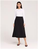 Finery London Twill Midi A-Line Skirt Black