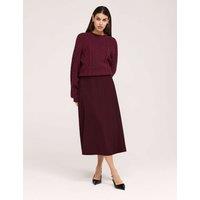 Finery London Twill Midi A-Line Skirt Burgundy