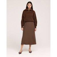 Finery London Twill Midi A-Line Skirt Brown