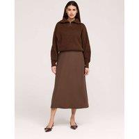 Finery London Twill Midi A-Line Skirt Brown