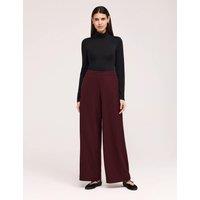 Finery London Twill Elasticated Waist Wide Leg Trousers Burgundy
