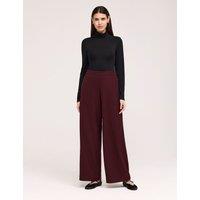 Finery London Twill Elasticated Waist Wide Leg Trousers Burgundy