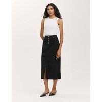 Finery London Pure Cotton Canvas Midi A-Line Skirt Black