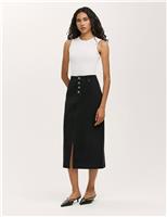 Finery London Pure Cotton Canvas Midi A-Line Skirt Black