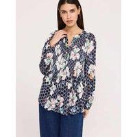 Finery London Jersey Floral V-Neck Shirred Blouse Navy Mix