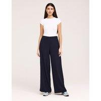 Finery London Twill Elasticated Waist Wide Leg Trousers Navy