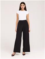 Finery London Twill Elasticated Waist Wide Leg Trousers Navy