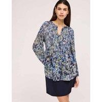 Finery London Jersey Floral Notch Neck Shirred Blouse Navy Mix