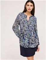 Finery London Jersey Floral Notch Neck Shirred Blouse Navy Mix