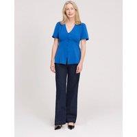 Finery London V-Neck Button-Through Top Cobalt