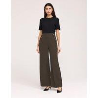 Finery London Twill Wide Leg Trousers Brown