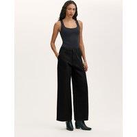 Finery London Pure Cotton Canvas Wide Leg Trousers Black