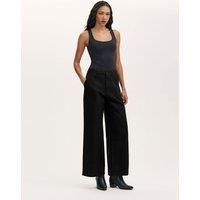 Finery London Pure Cotton Canvas Wide Leg Trousers Black