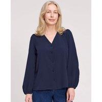 Finery London V-Neck Button-Through Top Navy