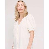 Finery London V-Neck Short Sleeve Button-Through Top Ivory