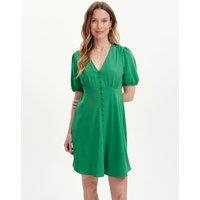Finery London V-Neck Button Through Short Skater Dress Green