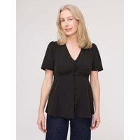 Finery London V-Neck Button-Through Top Black