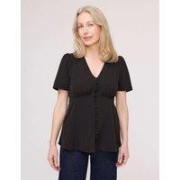 Finery London V-Neck Button-Through Top Black