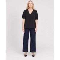 Finery London V-Neck Short Sleeve Button-Through Top Black