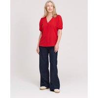 Finery London V-Neck Short Sleeve Button-Through Top Red