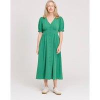 Finery London V-Neck Button Through Midi Tea Dress Green