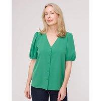 Finery London V-Neck Short Sleeve Button-Through Top Green