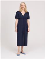 V-Neck Button Through Midi Tea Dress