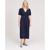 Finery London V-Neck Button Through Midi Tea Dress Navy