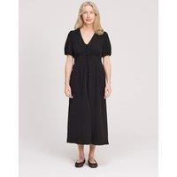 Finery London V-Neck Button Through Midi Tea Dress Black