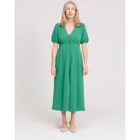 Finery London V-Neck Button Through Midi Tea Dress Green