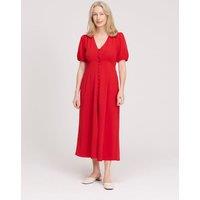 Finery London V-Neck Button Through Midi Tea Dress Red