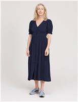 Finery London V-Neck Button Through Midi Tea Dress Navy