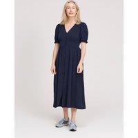 Finery London V-Neck Button Through Midi Tea Dress Navy