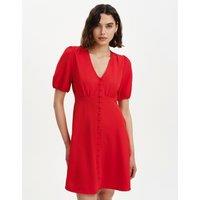 Finery London V-Neck Button Through Short Skater Dress Red