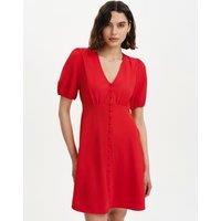 Finery London V-Neck Button Through Short Skater Dress Red