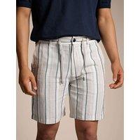 Boss Linen Rich Striped Chino Shorts Beige